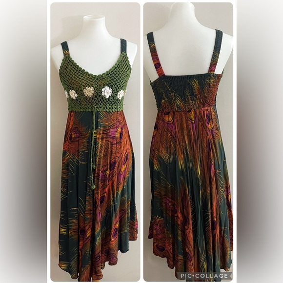 (sold) Bohemian Crochet Asymmetrical Sundress Fairycore Summer Festival Boho - Picture 1 of 4